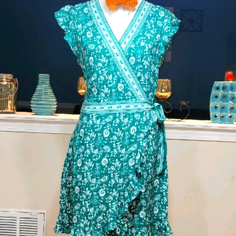 Green and white romper dress